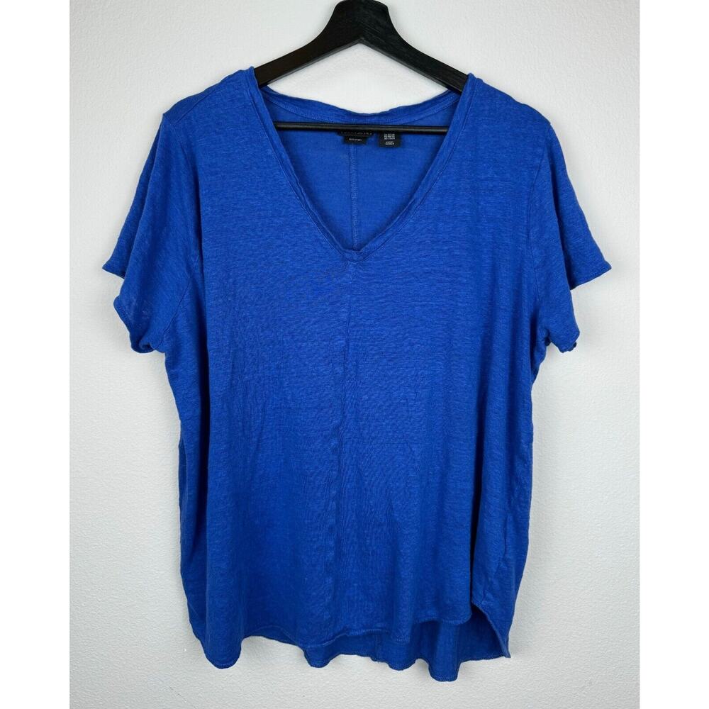 Tahari Top Womens Size 2X Blue Short Sleeve Linen Beachy Casual Lagenlook Spring